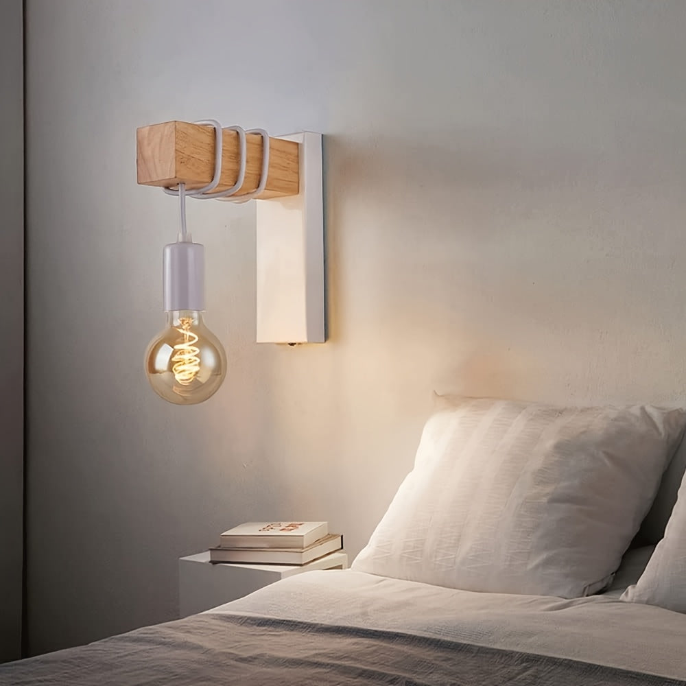 Moderne Wandleuchte im Industriedesign – E27-Fassung, polierte Metalloberfläche, Holzdetails, 20x6cm