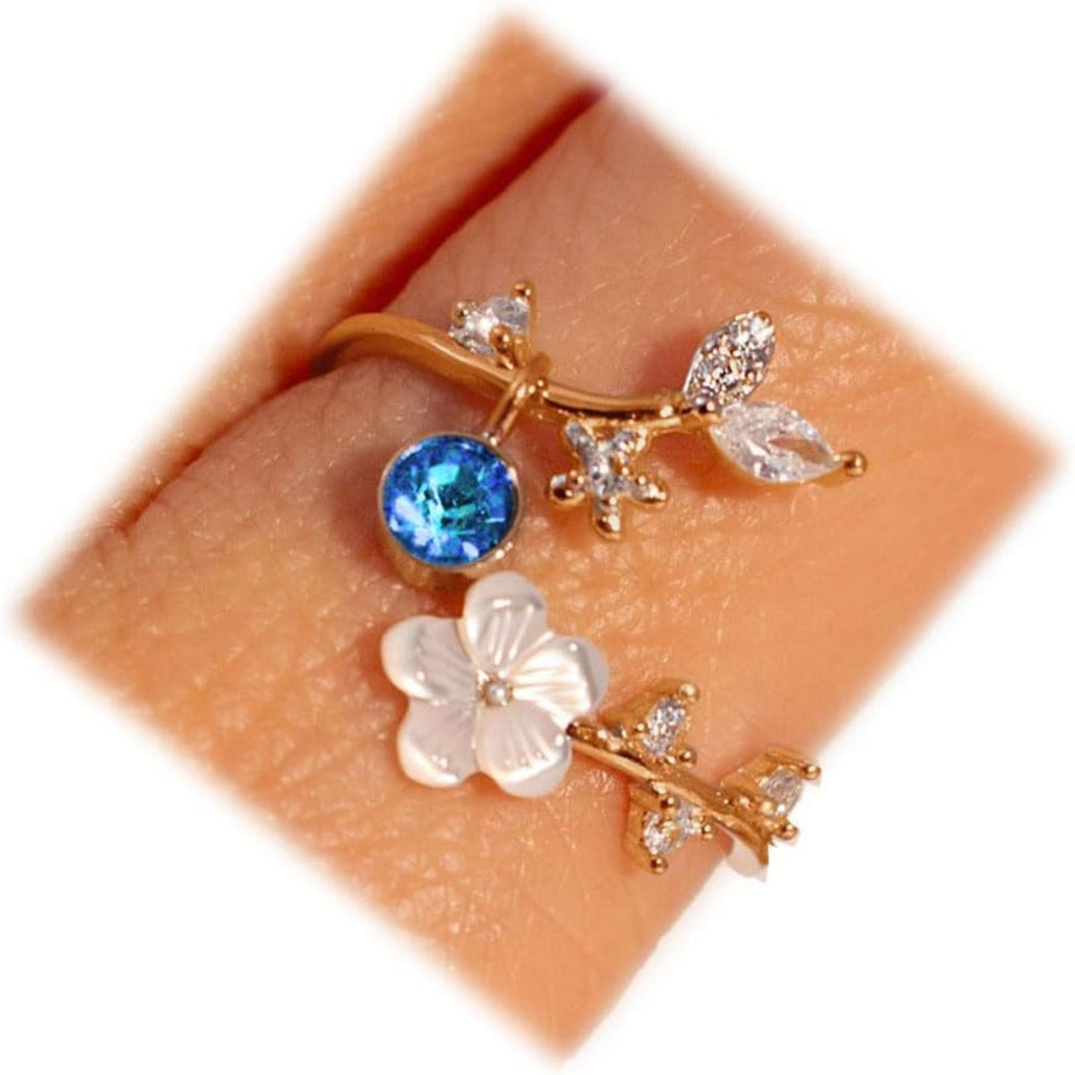 Adjustable Floral Birthstone Ring — Cubic Zirconia Accent Stones