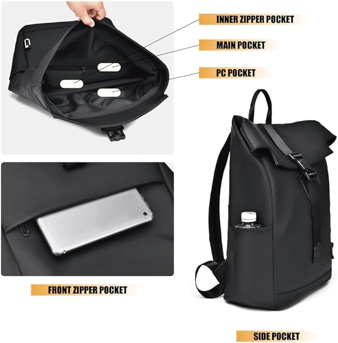 Zaino da viaggio impermeabile - Porta di ricarica USB - Scomparto per laptop - Nero, grigio e verde | meowbutter