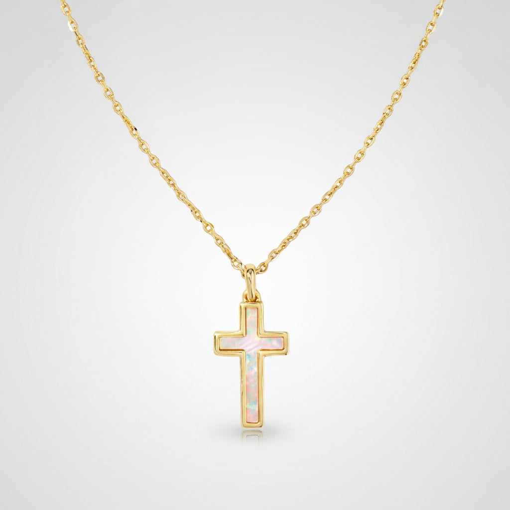 Gold Cross Pendant Necklace — Polished Sculpted Chain Profile