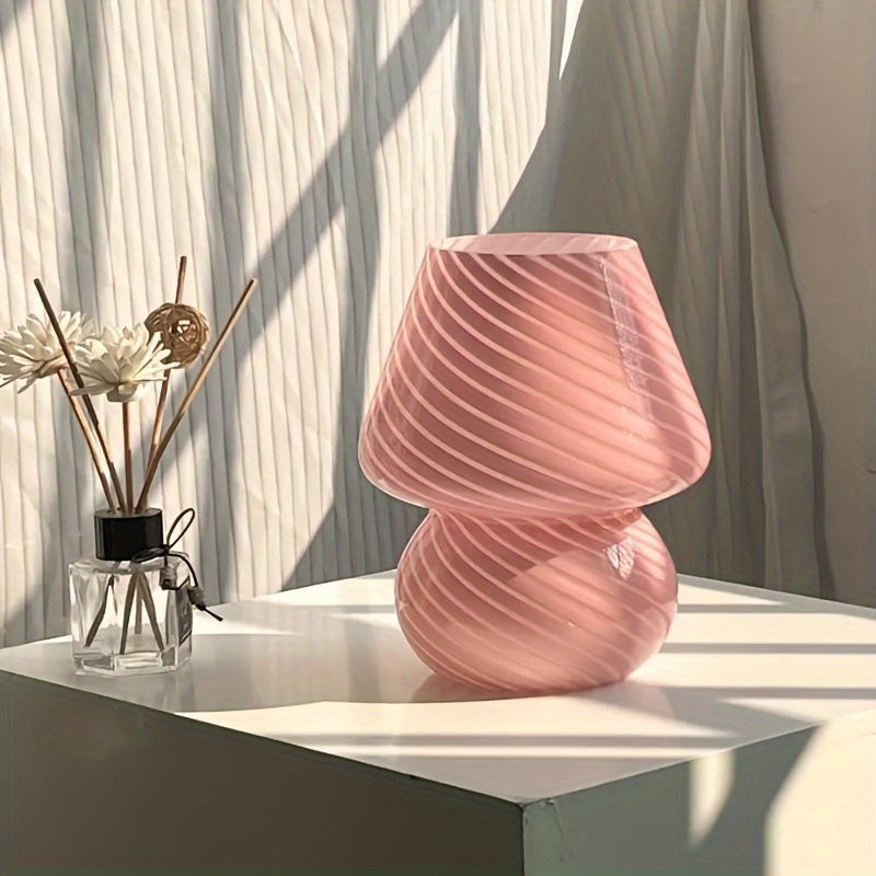مصباح طاولة زجاجي بتصميم مورانو — تصميم مستوحى من الفطر مع إمكانية تعتيم عبر USB