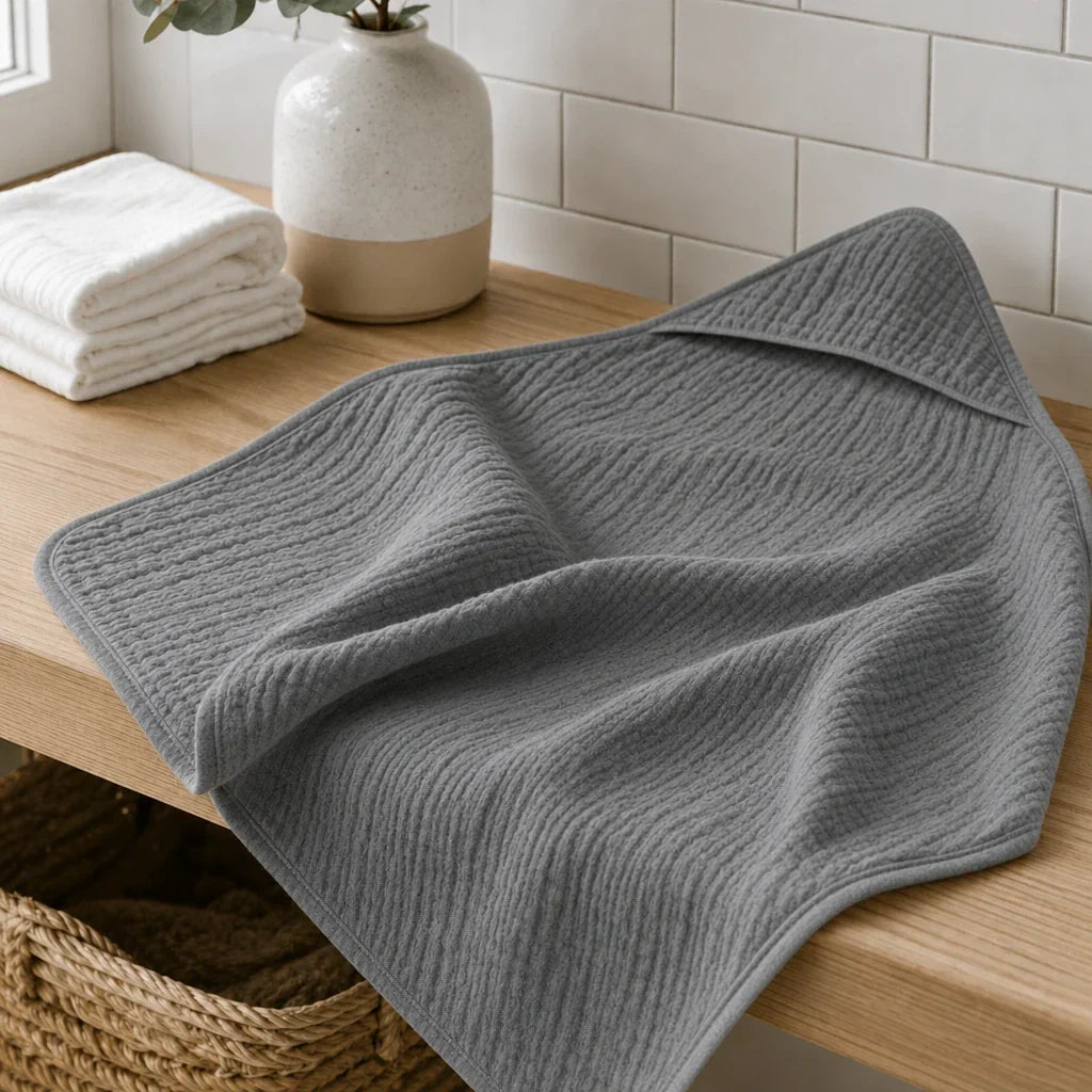 The Fleece Company hætteklæde i muslin til baby til badetid