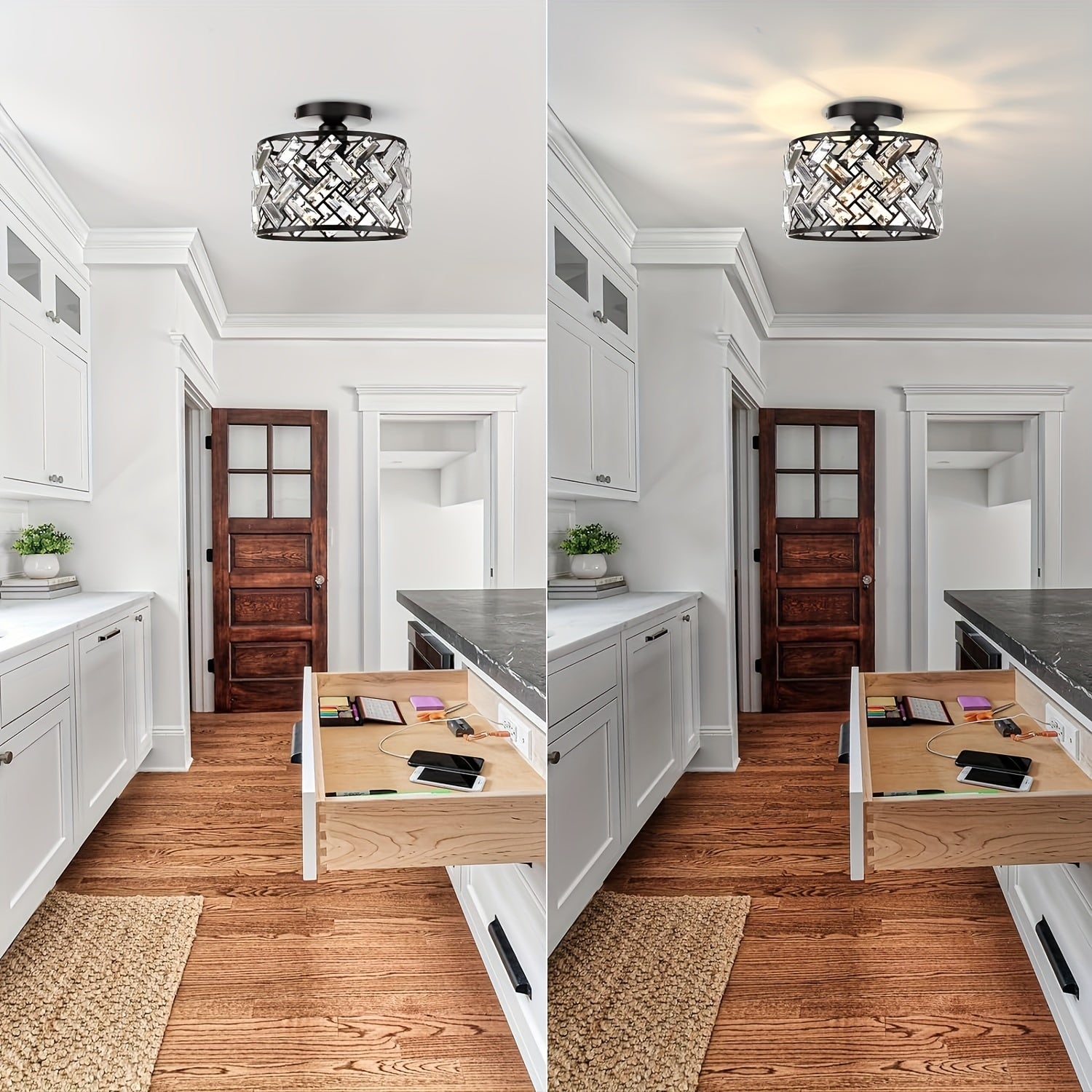 Modern Crystal Semi Flush Mount Ceiling Light | Elegant Decorative Fixture | Meowbutter