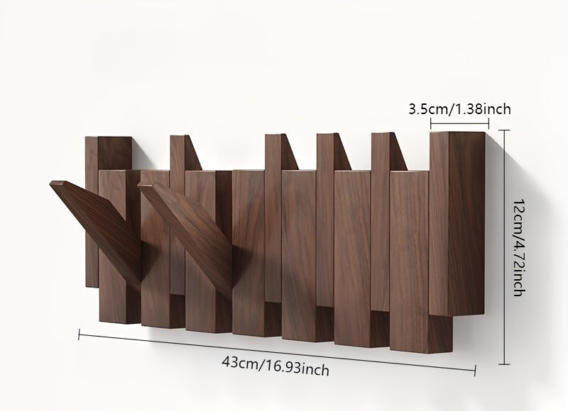 Six Unit Wooden Wall Hooks — Piano Key Fold Out Rack