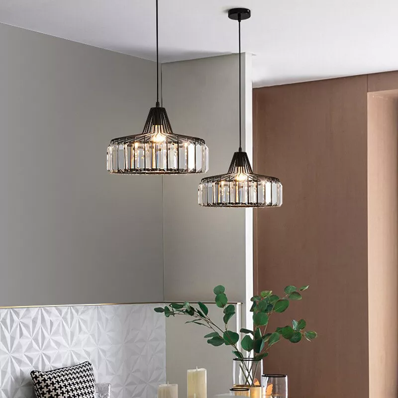 Modern Black Crystal Pendant Light | Elegant Hanging Fixture | Meowbutter