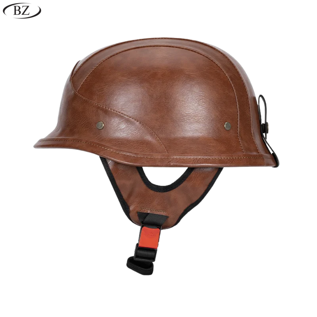Casco da moto in pelle stile tedesco M35 a mezzo volto - Certificato DOT | meowbutter