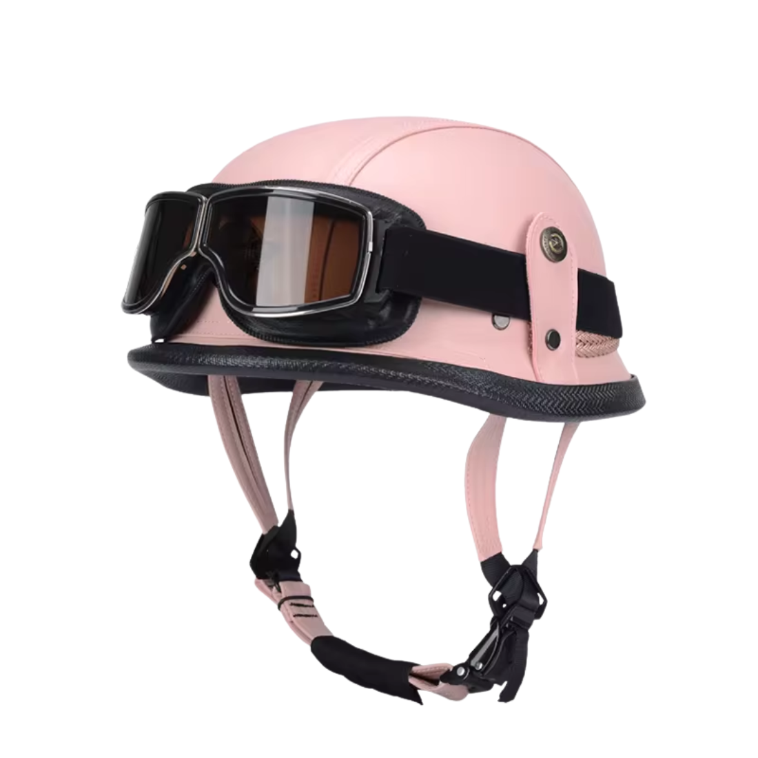 Casco de media cara para motocicleta de cuero alemán retro - Certificación DOT - Meowbutter