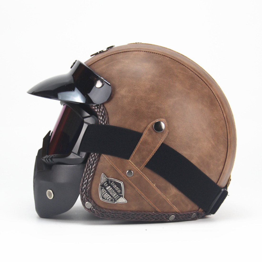 Casco Abierto de Cuero Vintage Premium - Aprobado por DOT y ECE - Meowbutter