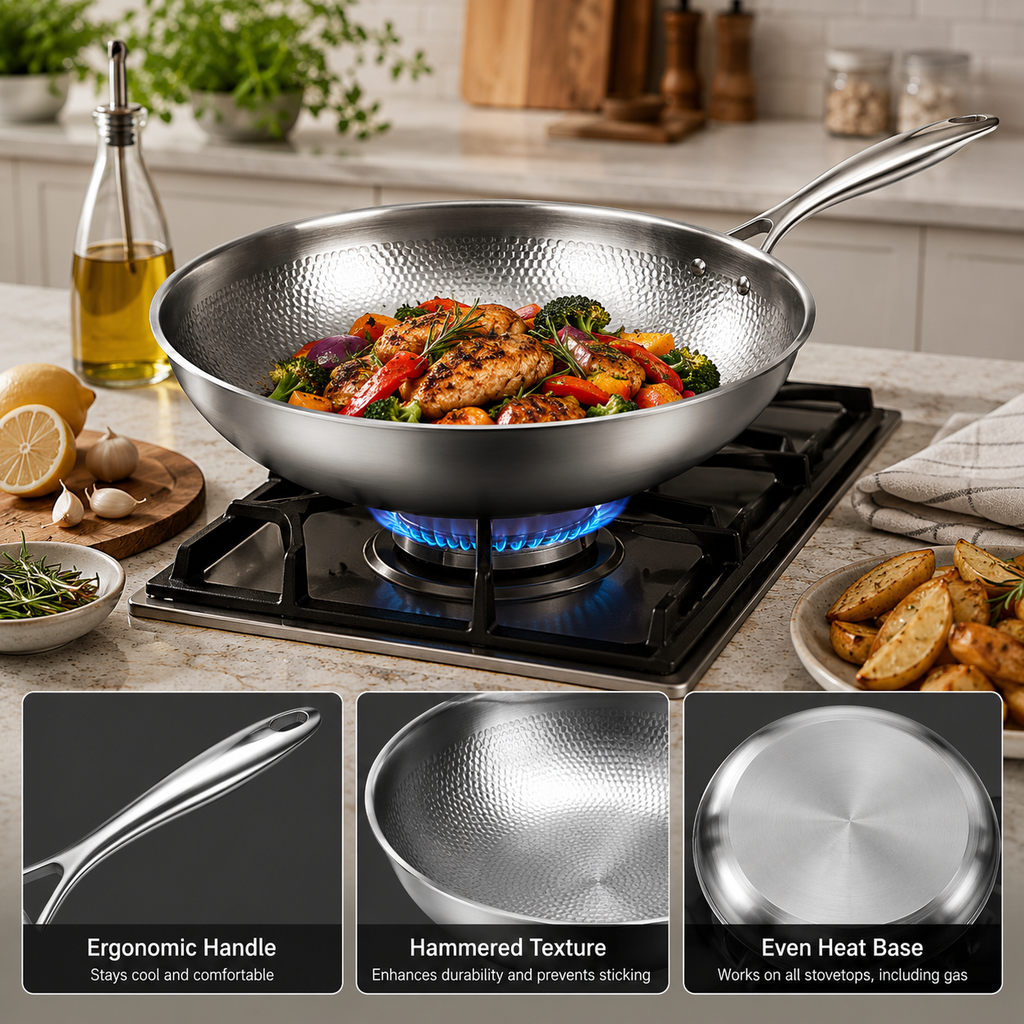 The Authentic Hand-Hammered Pure Titanium Wok (32CM)