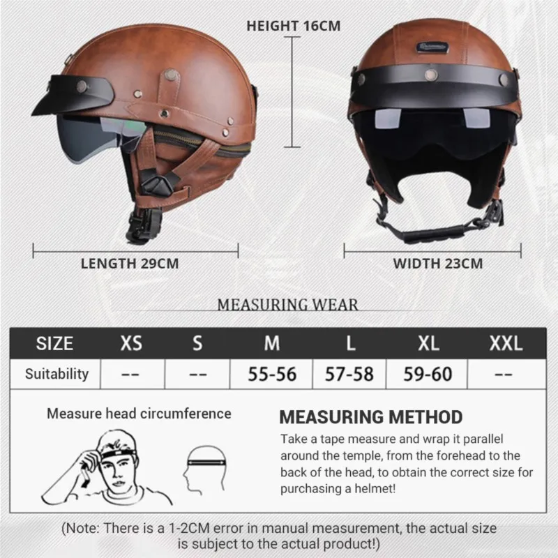 Kask motocyklowy vintage skórzany półotwarty – zatwierdzony DOT i ECE - Meowbutter