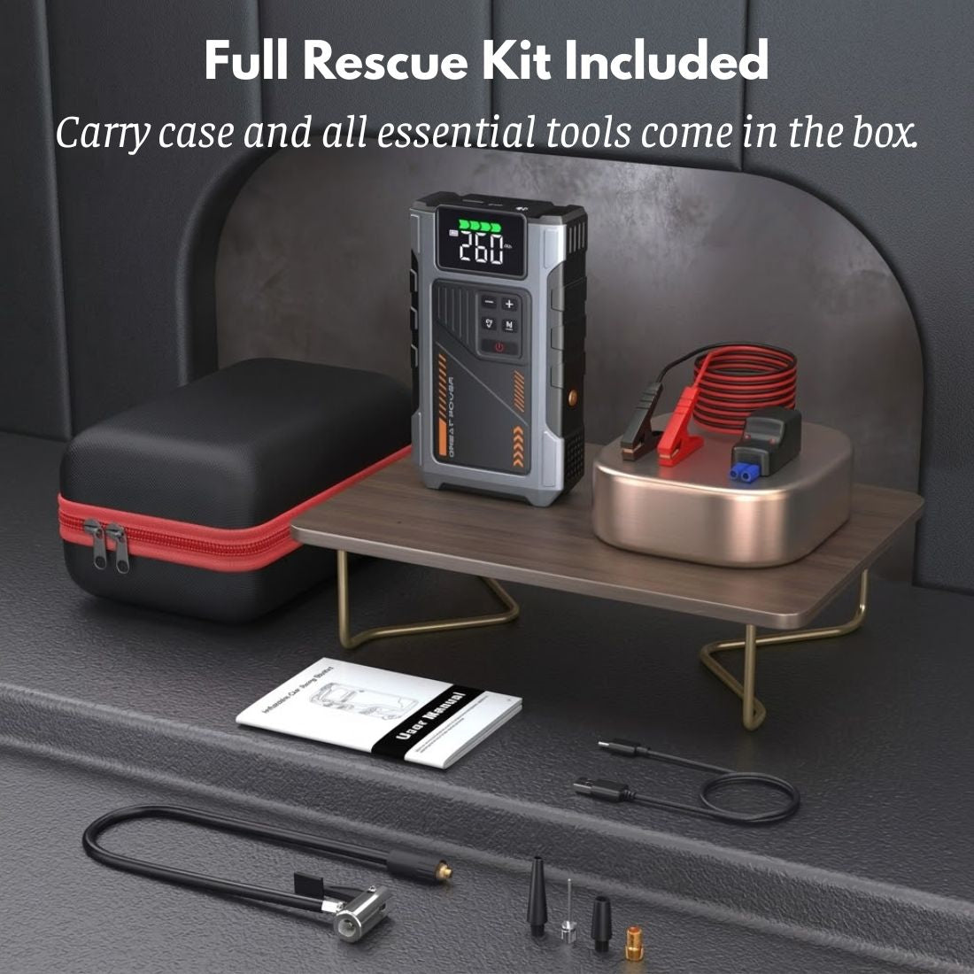 3000A Portable Jump Starter with Air Compressor – 12V Battery Booster & 150 PSI Tire Inflator | meowbutter
