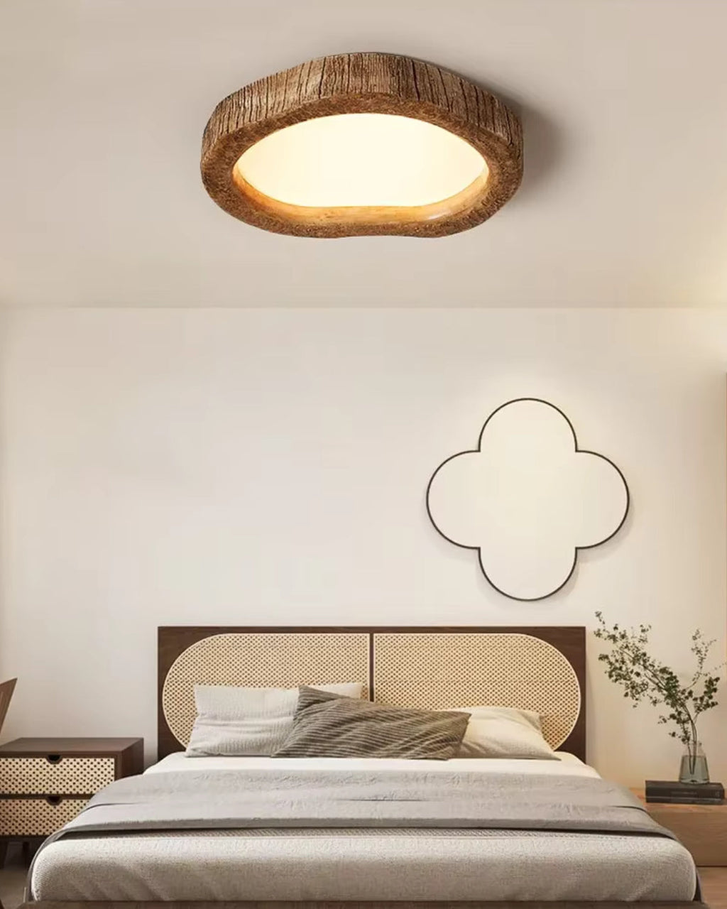 Le Halo Bois Ceiling Light | Rustic Wood-Inspired LED Lamp | Meowbutter