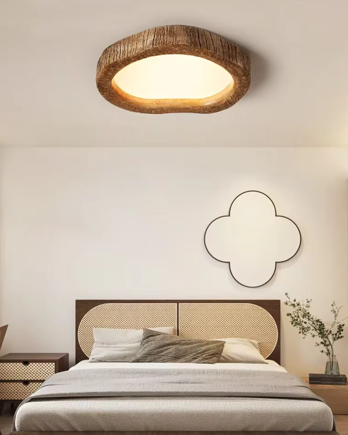 Le Halo Bois Ceiling Light | Rustic Wood-Inspired LED Lamp | Meowbutter