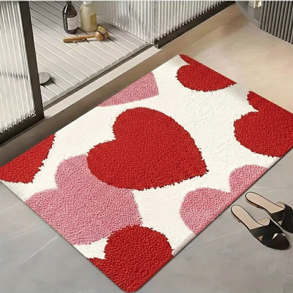 Doormat Heart Pattern Non Slip Polyester Entry Floor Mat | Meowbutter