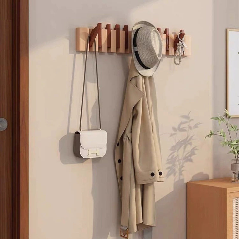 Six Unit Wooden Wall Hooks — Piano Key Fold Out Rack