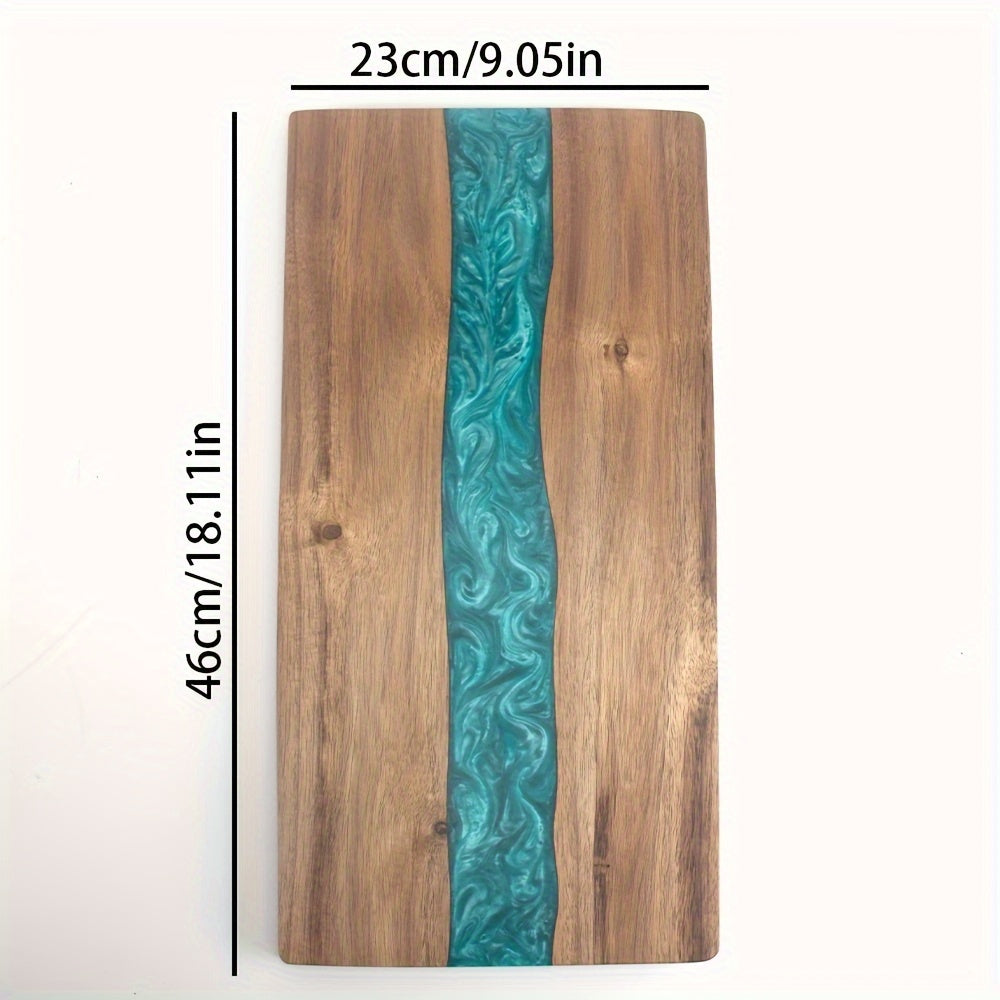 Tábua de resina e madeira de acácia com efeito de rio — superfície de corte retangular, 46 x 23 cm