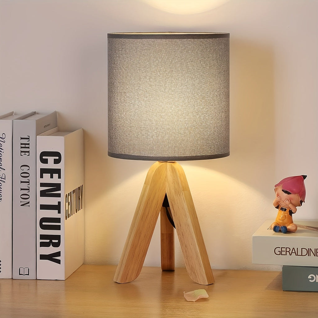 Nordic Wooden Tripod Table Lamp | Fabric Shade | Meowbutter