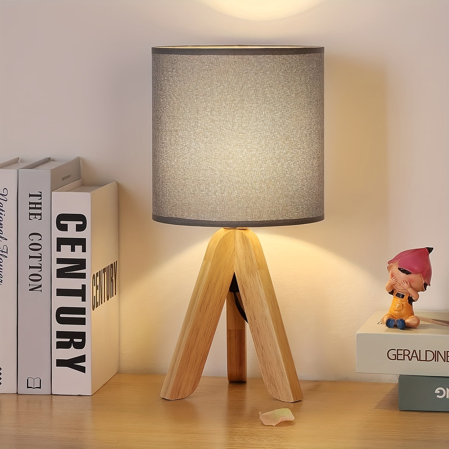 Nordic Wooden Tripod Table Lamp | Fabric Shade | Meowbutter
