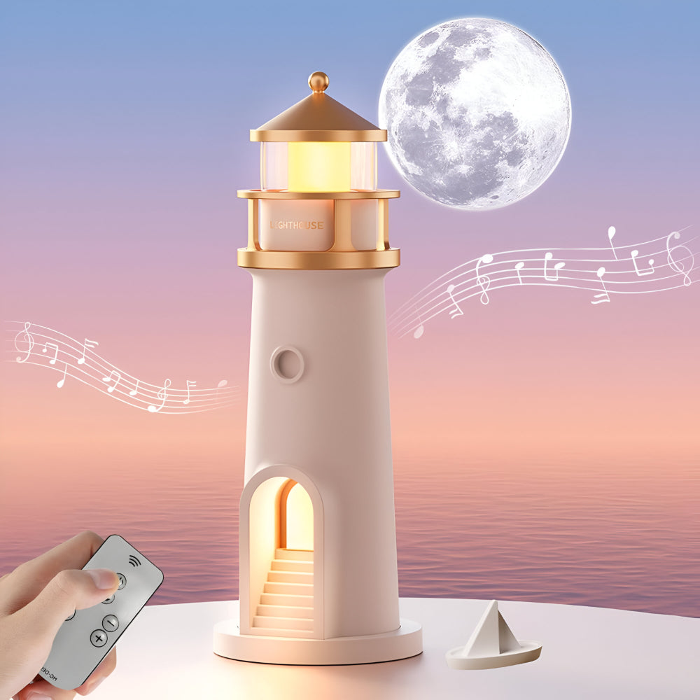 LED Lighthouse Night Light — Nautical Projection Lamp, Steady Warm Illumination