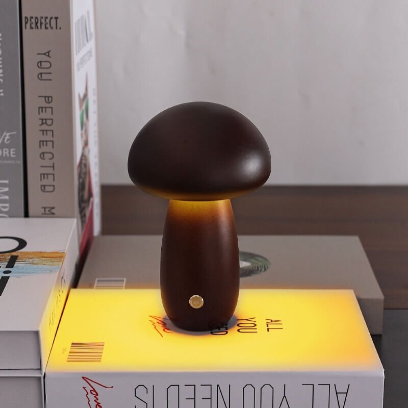 Portobello Mushroom Lamp | Natural Wood Rechargeable Night Light | Meowbutter
