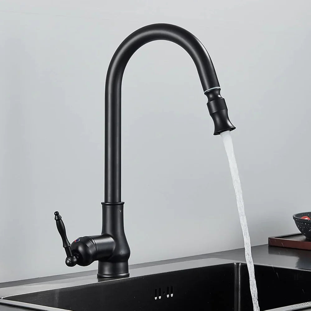 Vintage Brass Kitchen Faucet — Single Lever Swivel Spout, Solid Metal Body