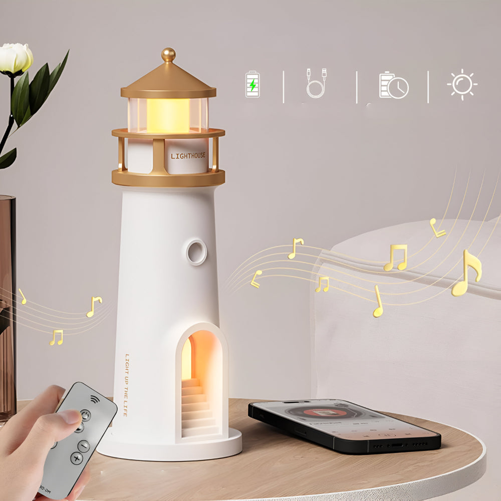 LED Lighthouse Night Light — Nautical Projection Lamp, Steady Warm Illumination