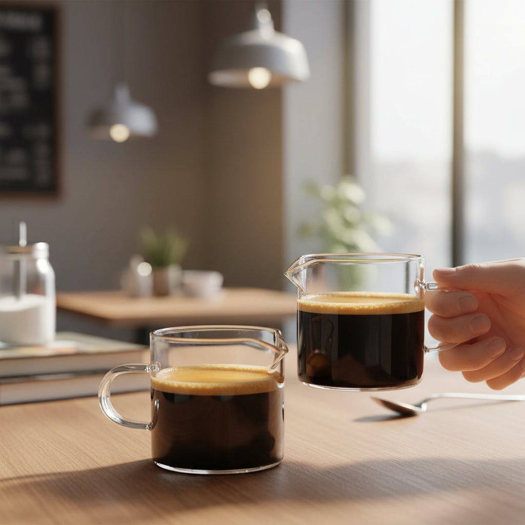 Skleněný šálek na espresso s dvojitou výlevkou, odměrka 4 oz, konvička na kávu | Meowbutter