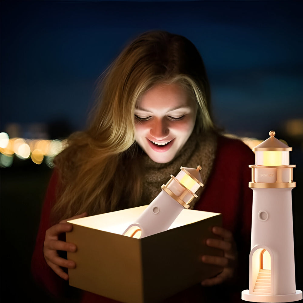 LED Lighthouse Night Light — Nautical Projection Lamp, Steady Warm Illumination