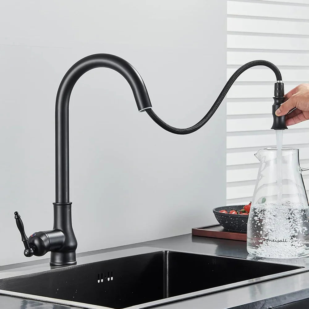 Vintage Brass Kitchen Faucet — Single Lever Swivel Spout, Solid Metal Body