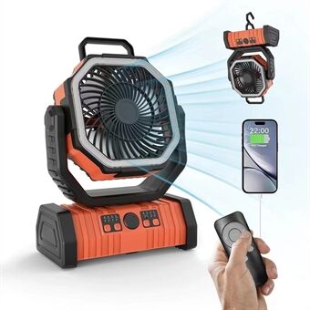 Kempingový ventilátor s LED světlem a powerbankou 20000mAh – USB dobíjecí – zelený a oranžový | meowbutter