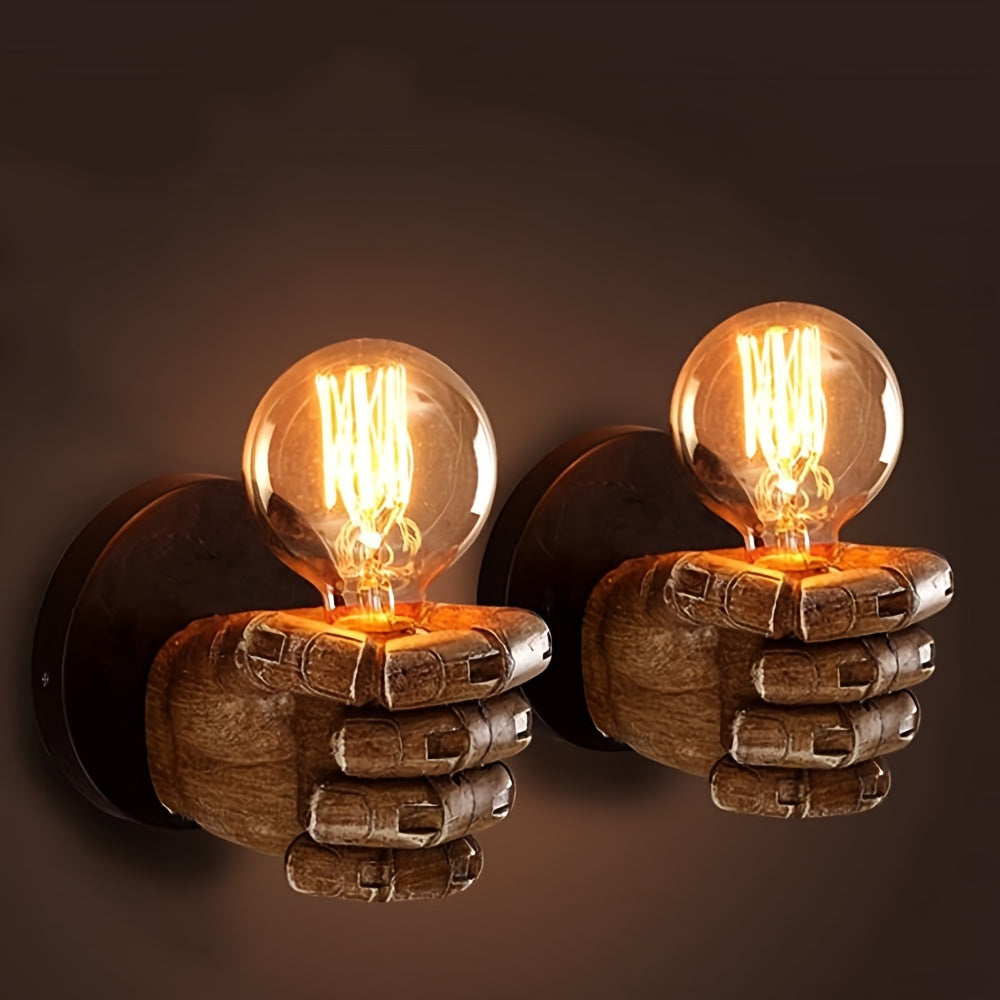 Industrial Resin Hand-Shaped Wall Light — E26 Base & Palm Sculpture