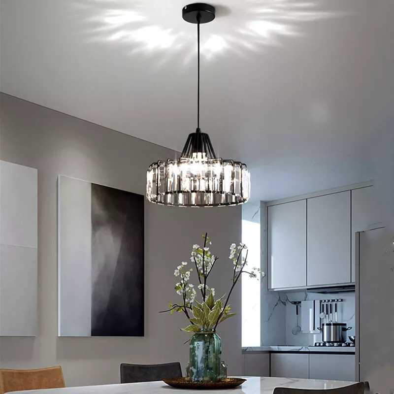 Modern Black Crystal Pendant Light | Elegant Hanging Fixture | Meowbutter