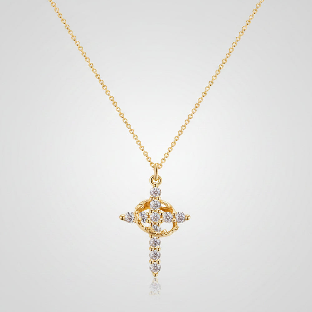 Crown Cross Pendant Necklace — Compact Crown-Top Design, Approximately 20g Weight