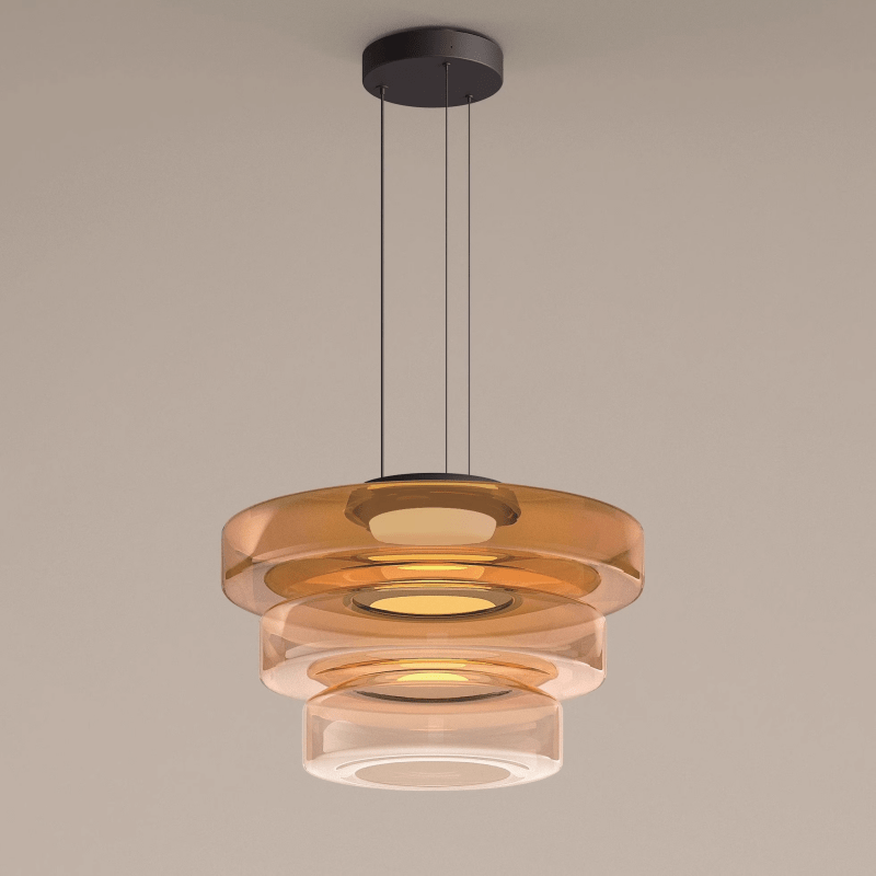 Bauhaus-pendellampe i lagdelt glass — jernramme, 12W varm hvit LED