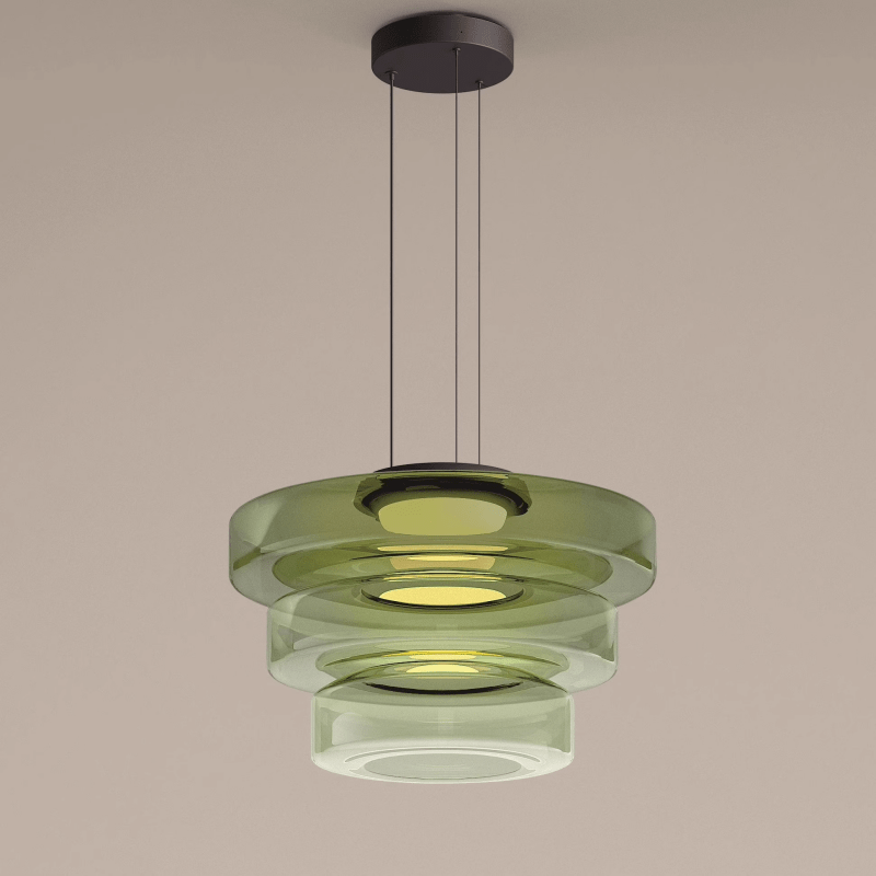 Bauhaus-pendellampe i lagdelt glass — jernramme, 12W varm hvit LED