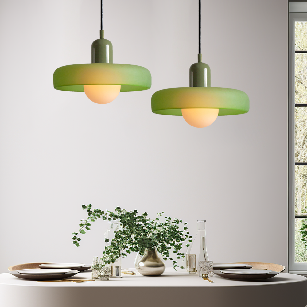 Lampada a sospensione nordica — Pannelli in vetro lucido, struttura metallica verniciata a forno