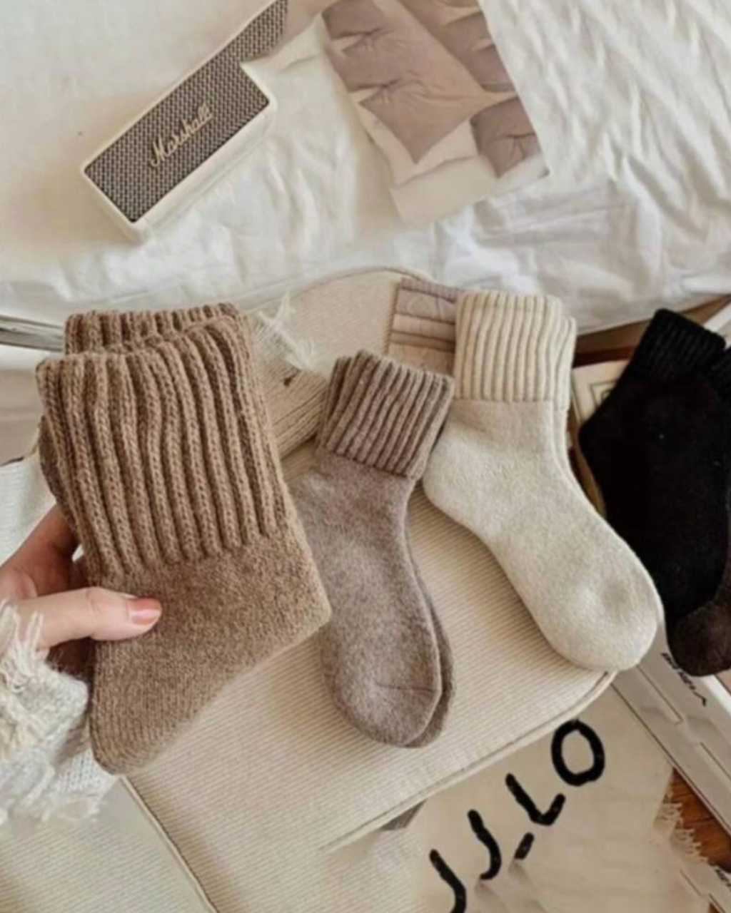 Pacote de Cinco Pares de Meias em Fleece Tricotadas para Uso Diário