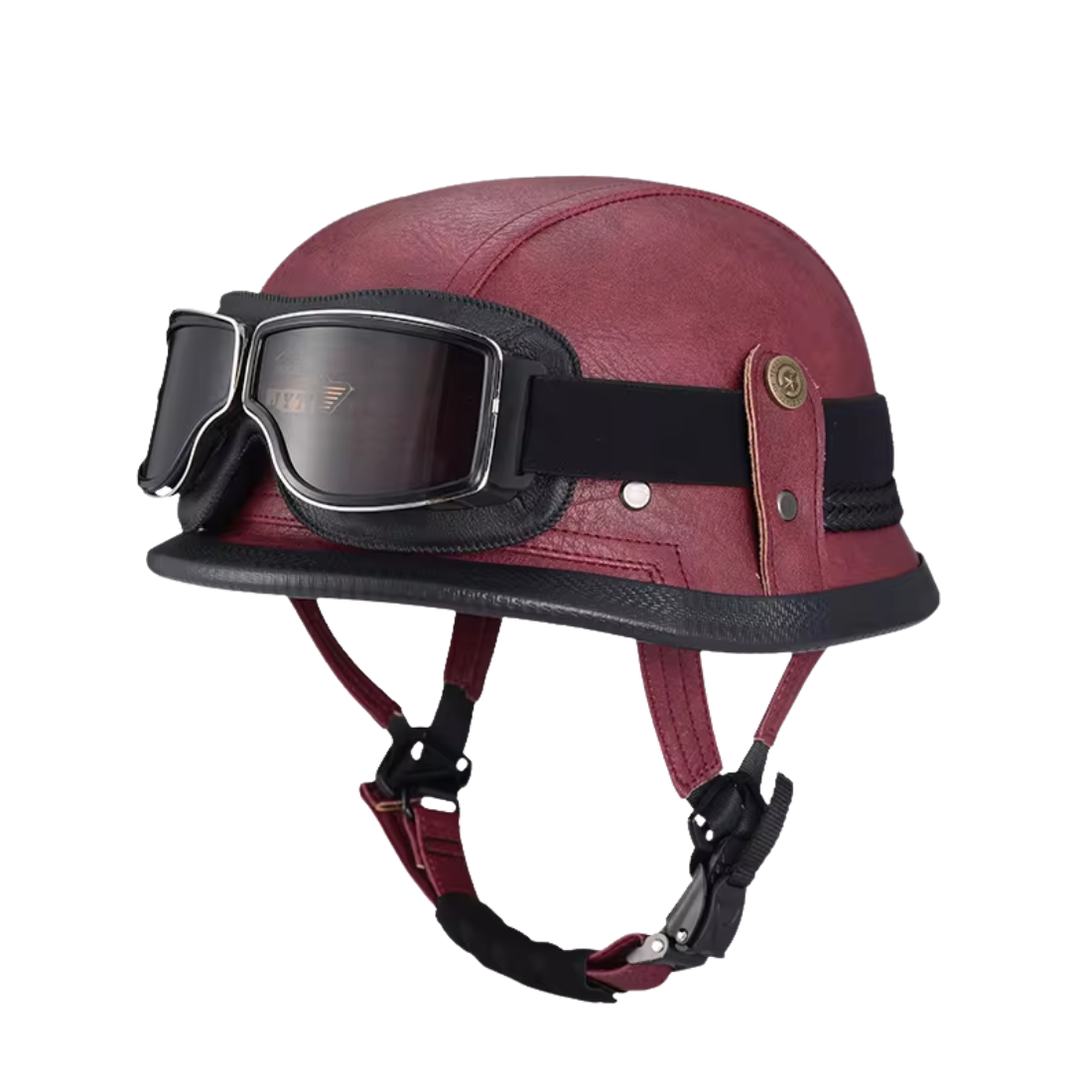 Casco de media cara para motocicleta de cuero alemán retro - Certificación DOT - Meowbutter