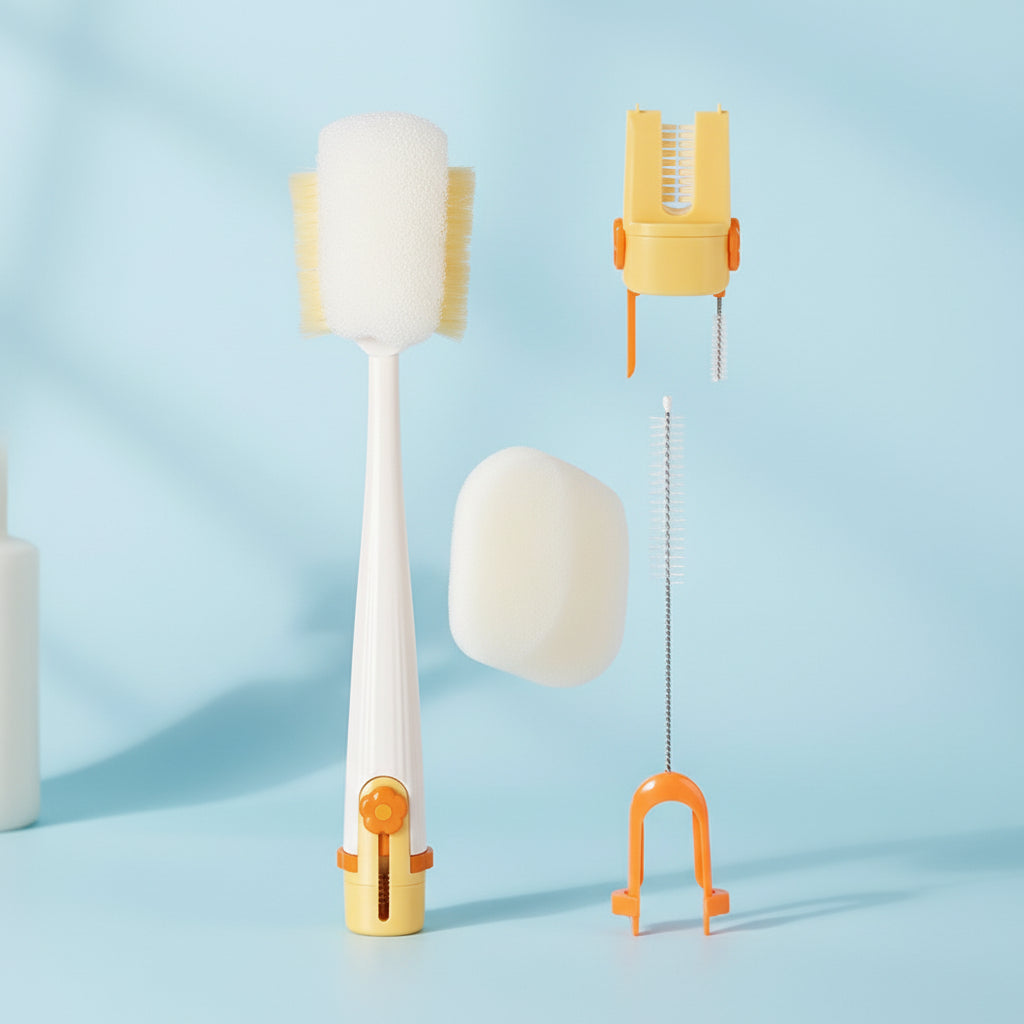 5-in-1 flessenborstelset — smalle hals, dekselschrobber en flexibele rietjesreiniger