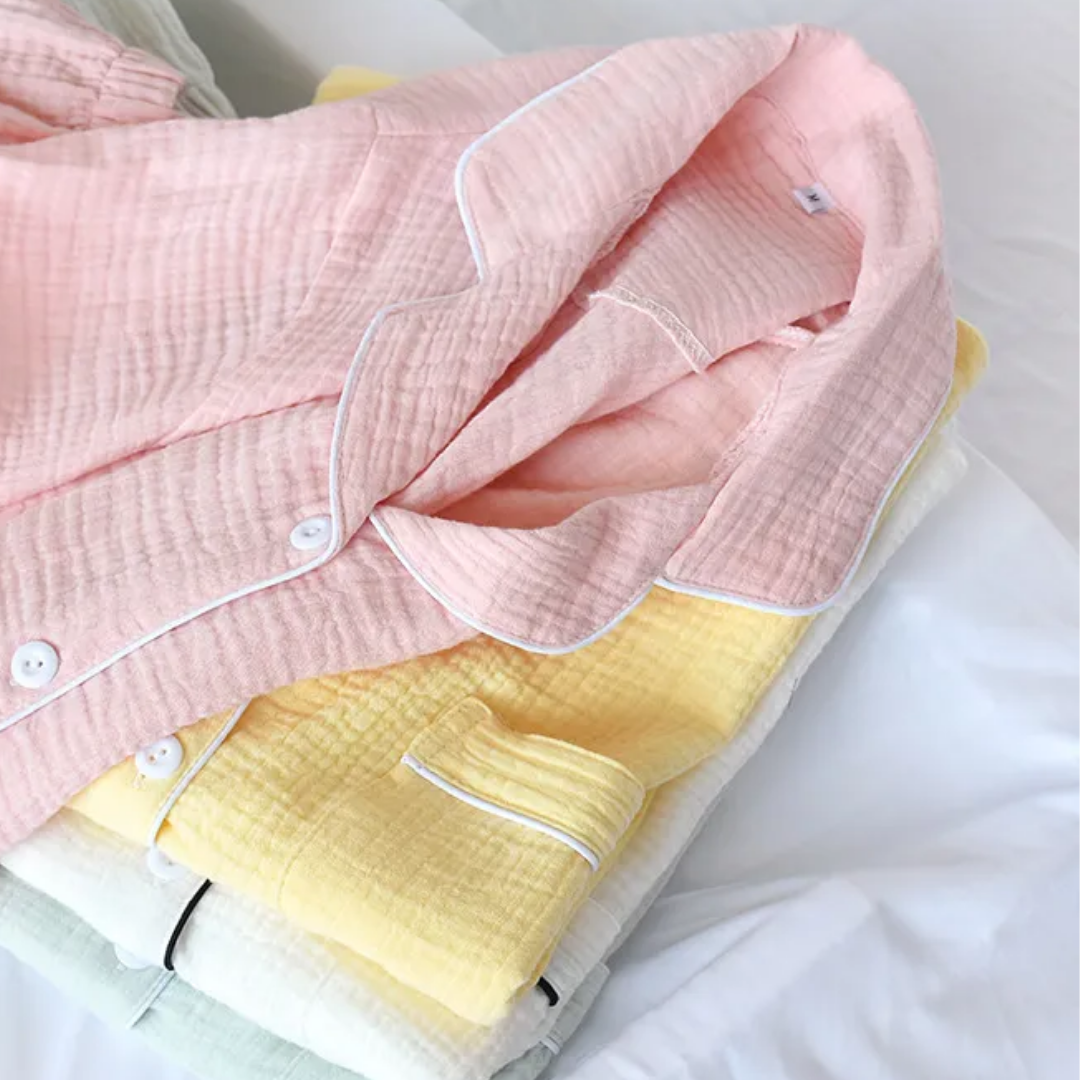 Muslin bomuld pyjamasæt med lange ærmer og bukser