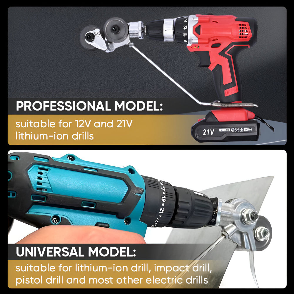 Dual Head Sheet Nibbler Drill Attachment — Precision Metal Trimmer