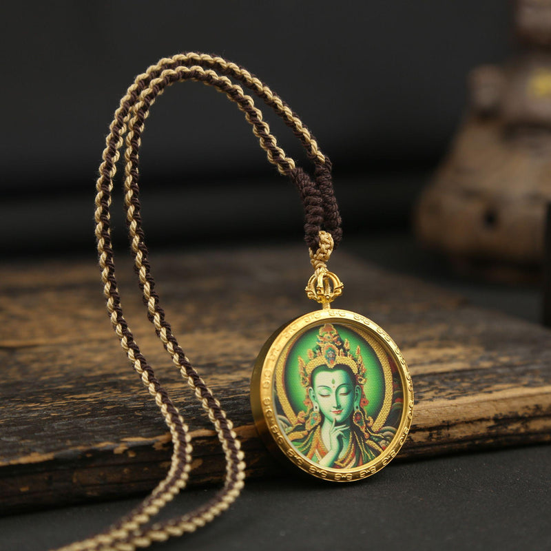 Handcrafted Thangka Necklace With Micro Painted Art Pendant