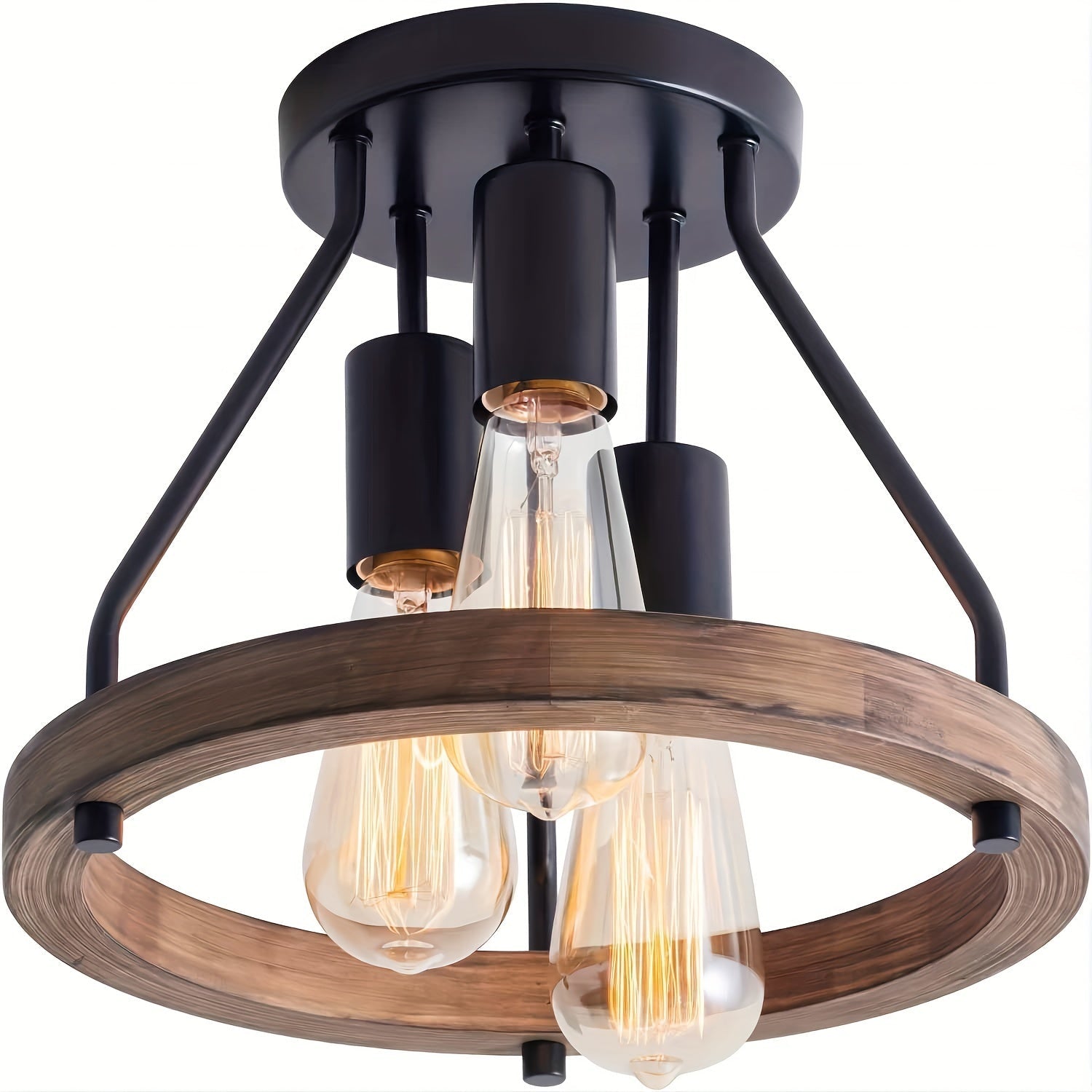 Lampada da soffitto a anello in legno industriale | Plafoniera a 3 luci semi incassata | Meowbutter