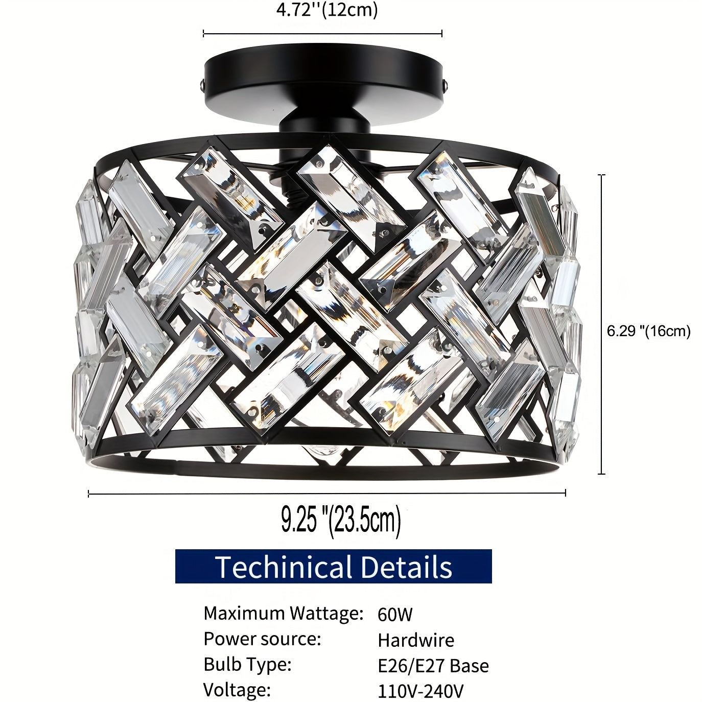 Modern Crystal Semi Flush Mount Ceiling Light | Elegant Decorative Fixture | Meowbutter