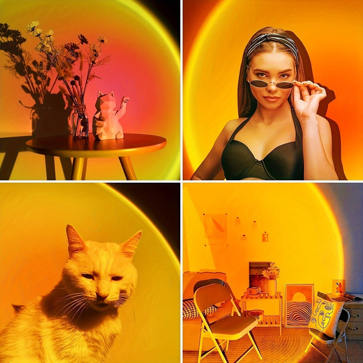 Compact LED Sunset Projector — USB Powered Twilight Wall Light | Amber and Rose Hues