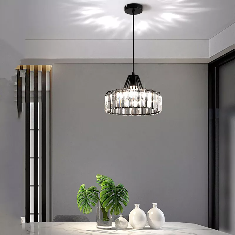 Modern Black Crystal Pendant Light | Elegant Hanging Fixture | Meowbutter