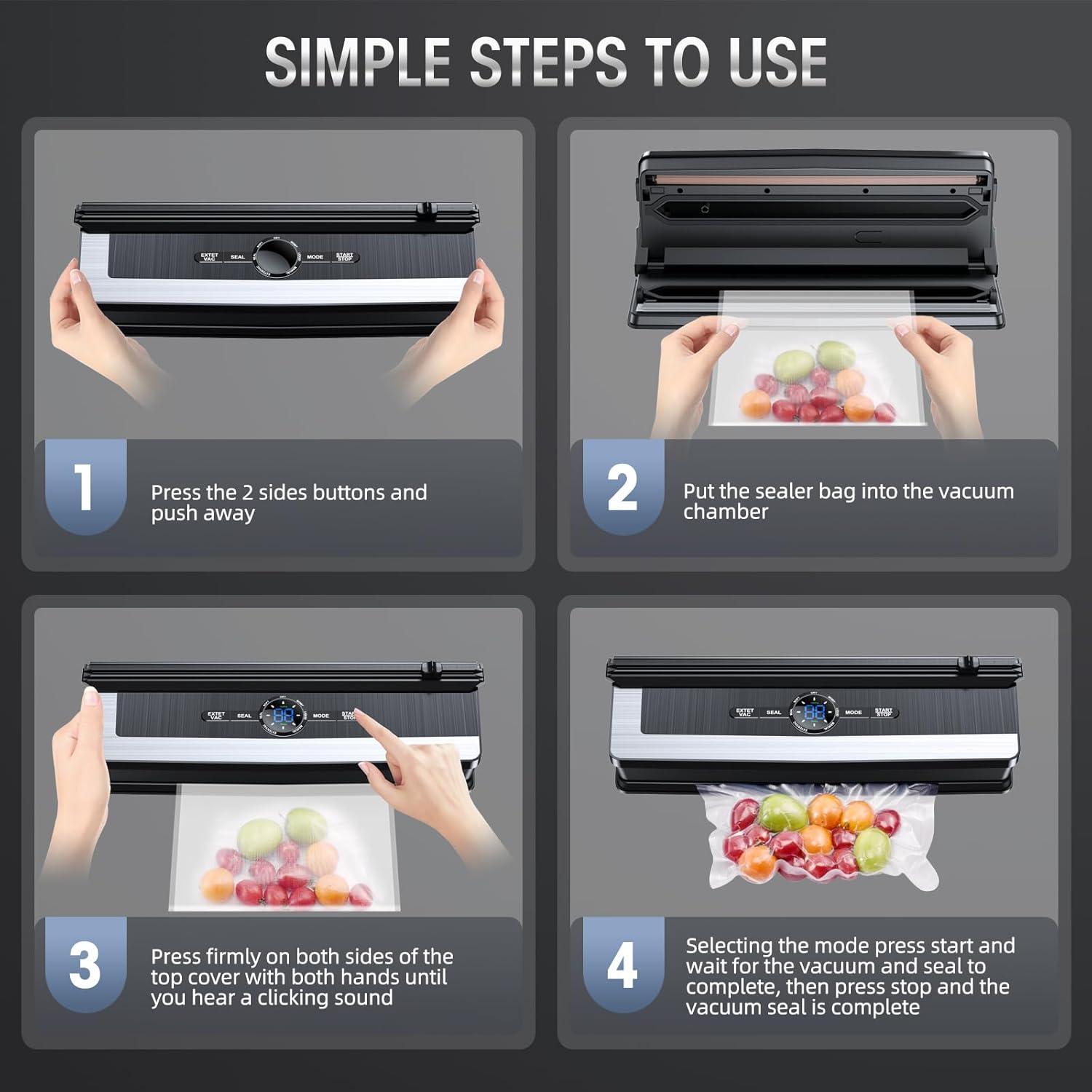 Vacuum Sealer - Built-In Bag Cutter - LED Indicator - Dry & Moist Food - 15 Bags Included | meowbutter