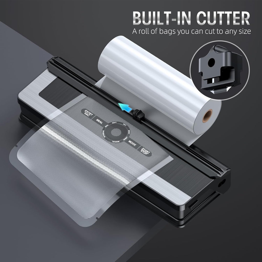 Vacuum Sealer - Built-In Bag Cutter - LED Indicator - Dry & Moist Food - 15 Bags Included | meowbutter