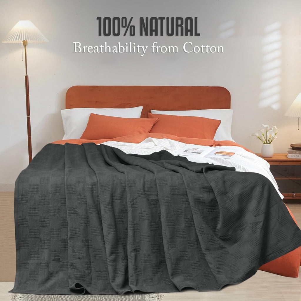 שמיכת כותנה 100% אפורה מבית Cozy Haven — 350 GSM, אריגה קלילה