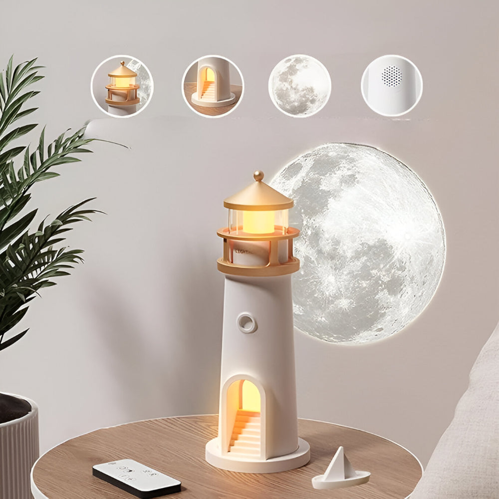 LED Lighthouse Night Light — Nautical Projection Lamp, Steady Warm Illumination